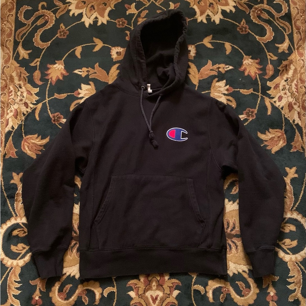⚫ CHAMPION BLACK REVERSE WEAVE LONG SLEEVE HOODIE MENS SIZE SMALL ⚫